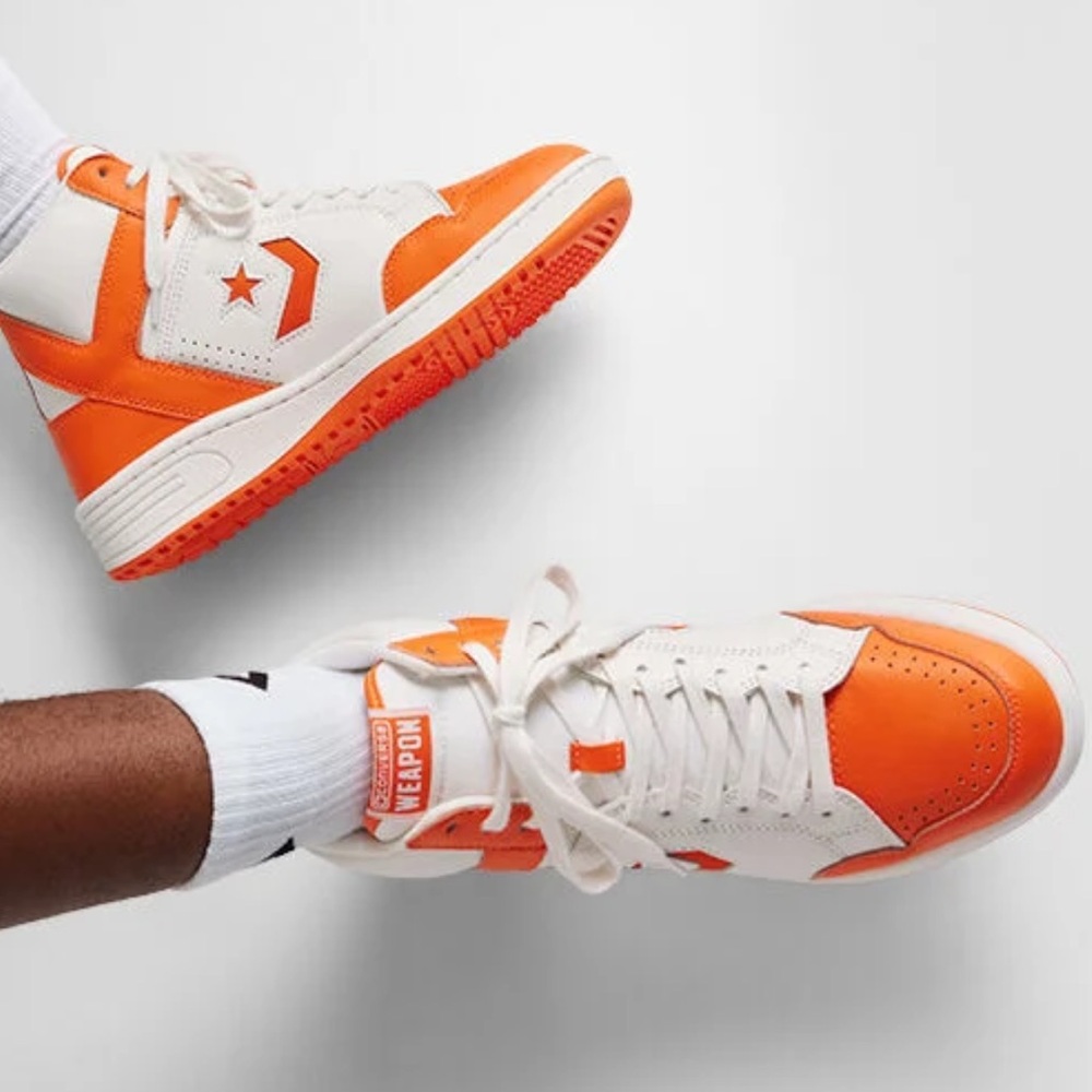 Converse Weapon Mid White and Orange Retro Basketball Sneakers NEW NWOB